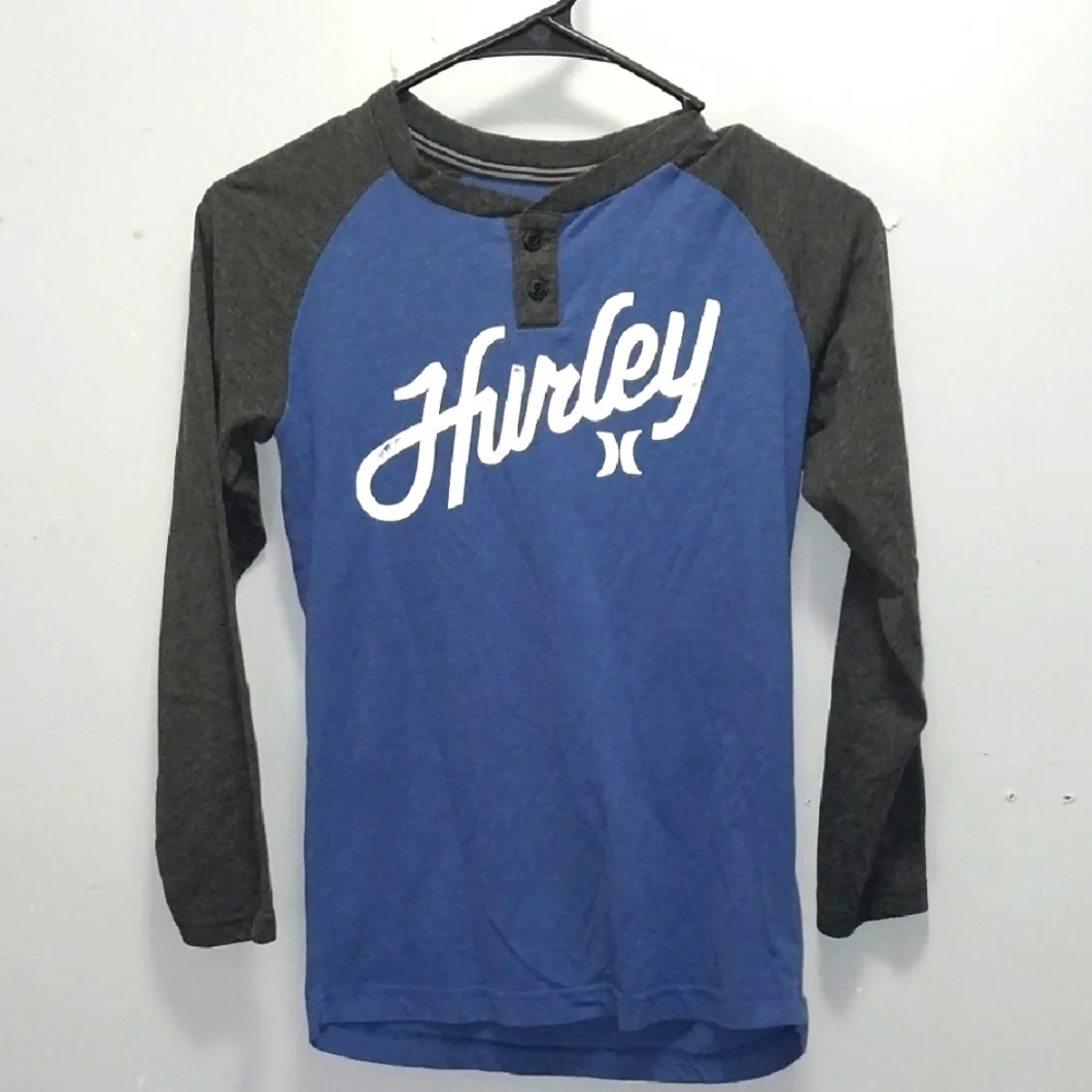 Hurley Kids Blue and Gray Long Sleeve Tee Medium